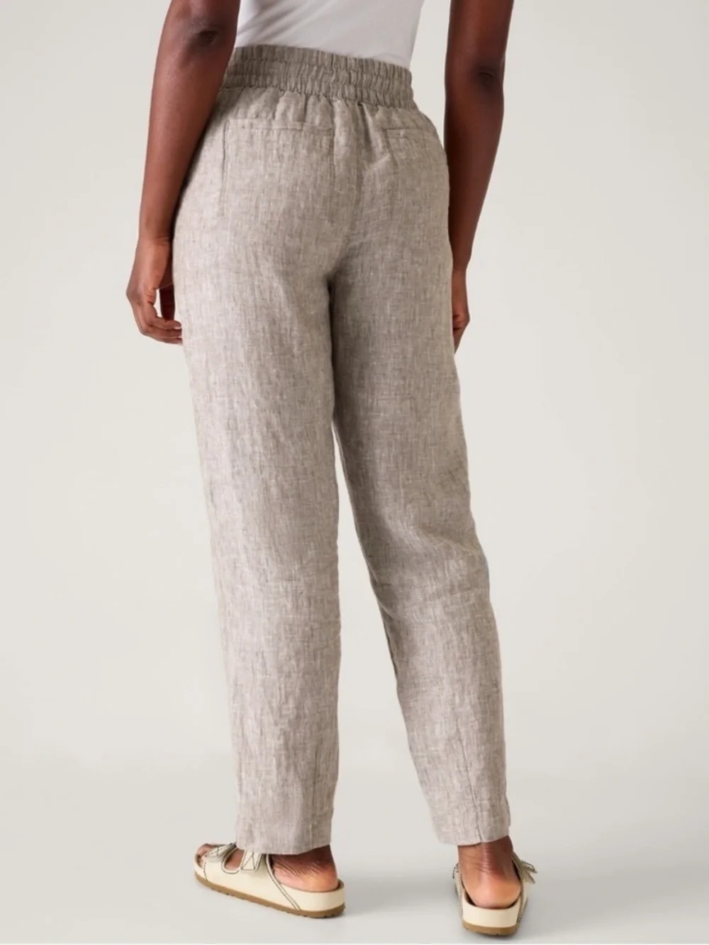 Athleta 100% Linen Retreat High Rise Ankle Pants Small Brown Beach Coastal Boho
